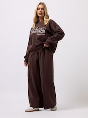 Yours Curve Brown Wide Fit Wide Leg Joggers - Image 1 of 5