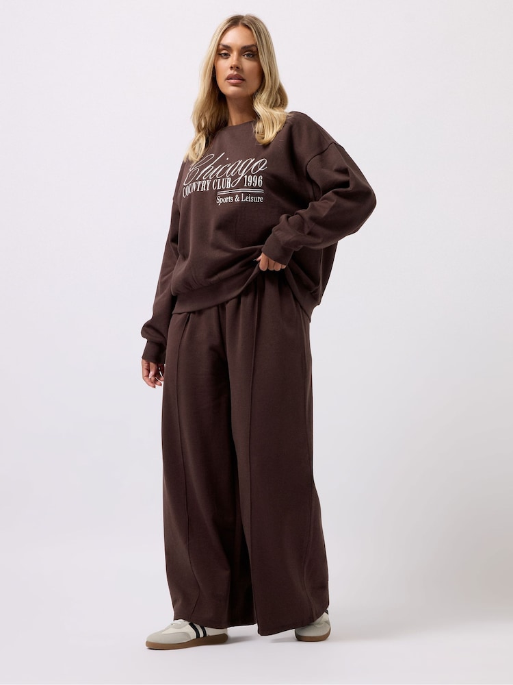 Yours Curve Brown Wide Fit Wide Leg Joggers - Image 1 of 5