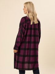 Yours Curve Purple Longline Check Shirt - Image 3 of 6