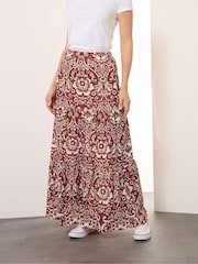 Long Tall Sally Red Floral Print Tiered Maxi Skirt - Image 2 of 4