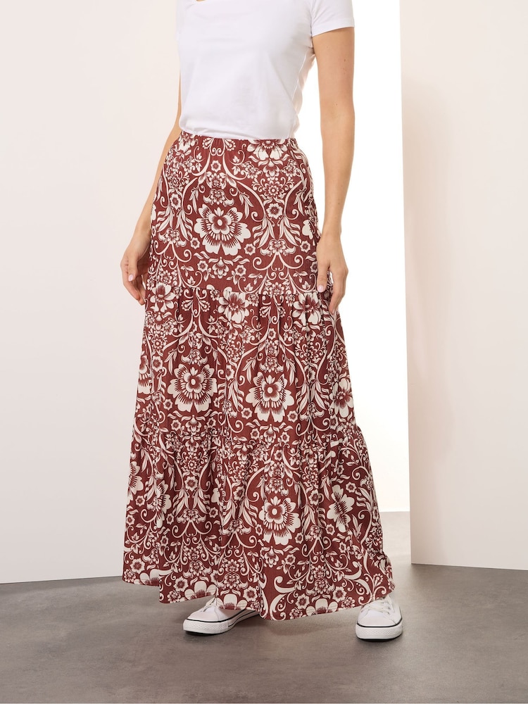 Long Tall Sally Red Floral Print Tiered Maxi Skirt - Image 2 of 4
