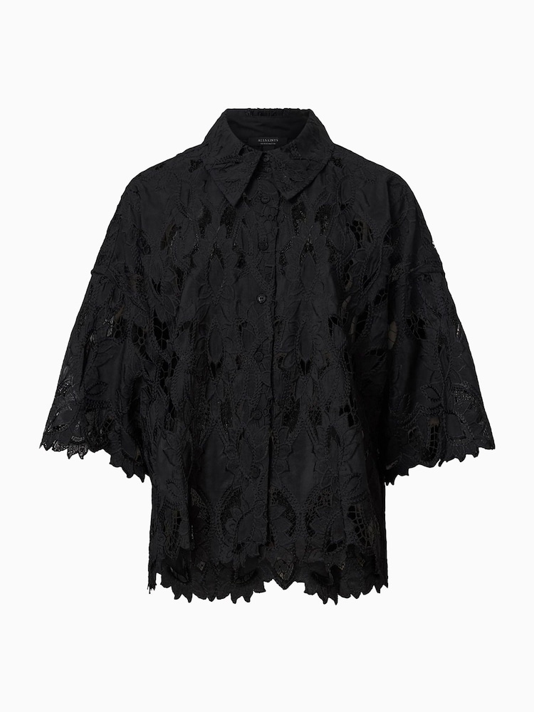 AllSaints Black Charli EMB Shirt - Image 7 of 7