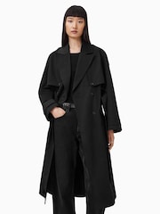 AllSaints Black Cadence Trench Coat - Image 8 of 11