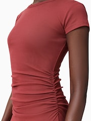 AllSaints Red Katarina Short Sleeve Dress - Image 2 of 8