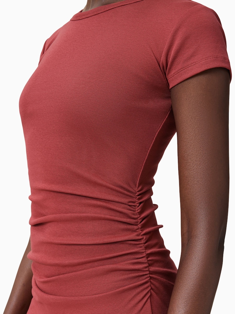 AllSaints Red Katarina Short Sleeve Dress - Image 2 of 8