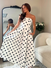 Girl In Mind White Danni Strapless Bandeau Polka Dot Midi Dress - Image 2 of 6