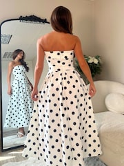 Girl In Mind White Danni Strapless Bandeau Polka Dot Midi Dress - Image 4 of 6