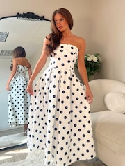 Girl In Mind White Danni Strapless Bandeau Polka Dot Midi Dress - Image 5 of 6