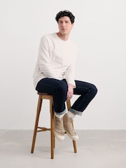 Seasalt Cornwall White Mens Merthen Long Sleeve Top in GOTS Certified Cotton - Image 3 of 6