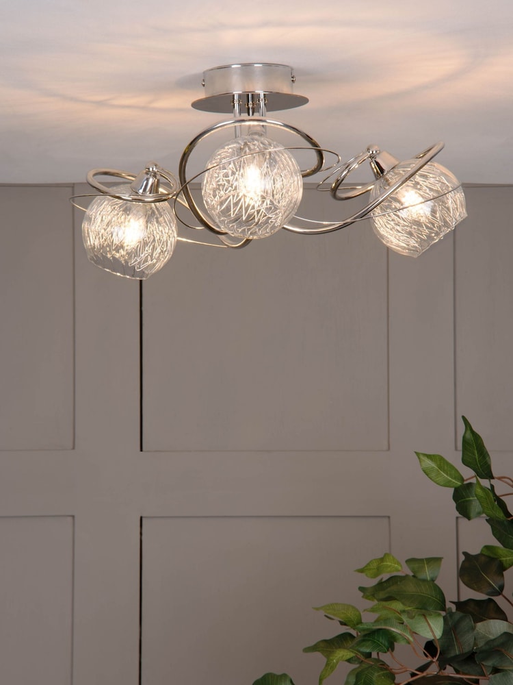 Dar Lighting Polished Chrome Ribbed Glass Rehan 3 Light Flush Fitting - Image 1 of 5 Dar Lighting Polished Chrome Ribbed Glass Rehan 3 Light Flush Fitting - Image 1 of 5