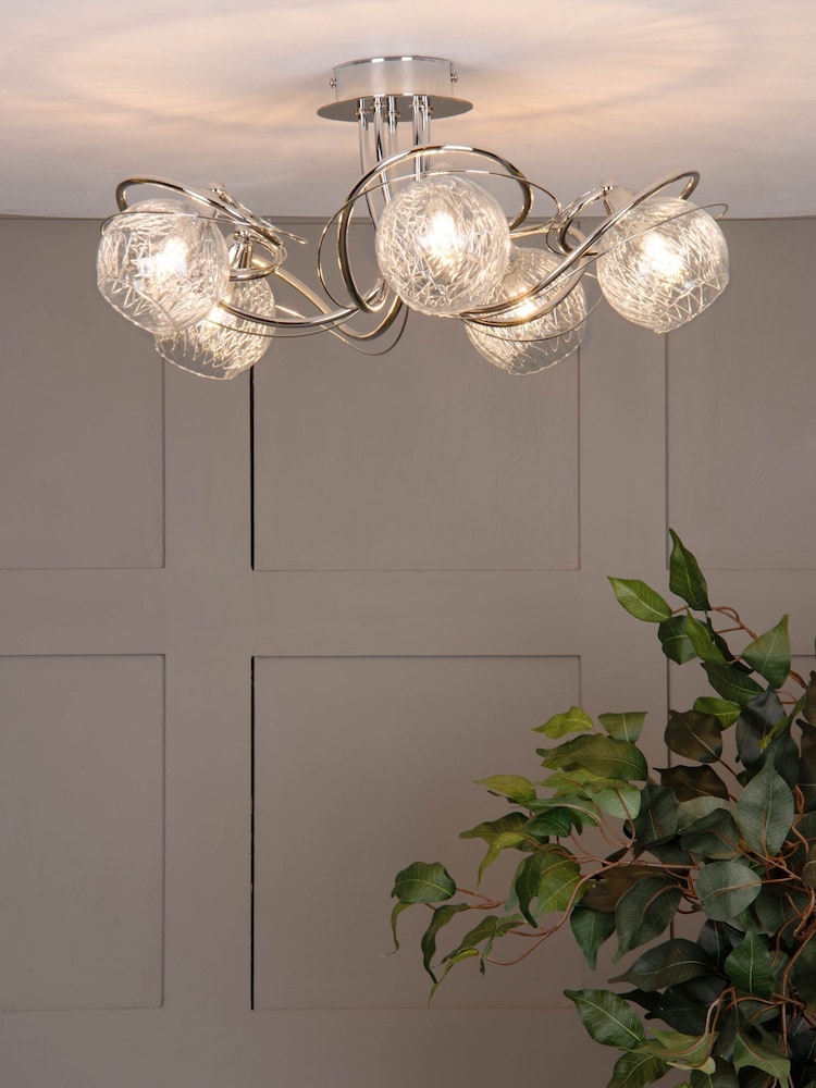 Dar Lighting Polished Chrome Ribbed Glass Rehan 5 Light Flush Fitting - Image 1 of 5 Dar Lighting Polished Chrome Ribbed Glass Rehan 5 Light Flush Fitting - Image 1 of 5
