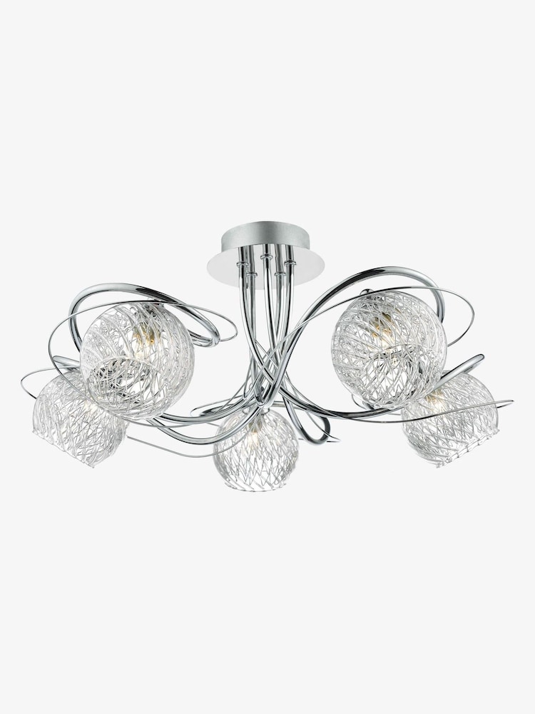 Dar Lighting Polished Chrome Ribbed Glass Rehan 5 Light Flush Fitting - Image 2 of 5