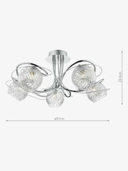 Dar Lighting Polished Chrome Ribbed Glass Rehan 5 Light Flush Fitting - Image 4 of 5
