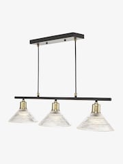 Dar Lighting Antique Brass Ribbed Glass Boyd Pendant Flush Ceiling Light - Image 2 of 8