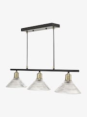 Dar Lighting Antique Brass Ribbed Glass Boyd Pendant Flush Ceiling Light - Image 3 of 8