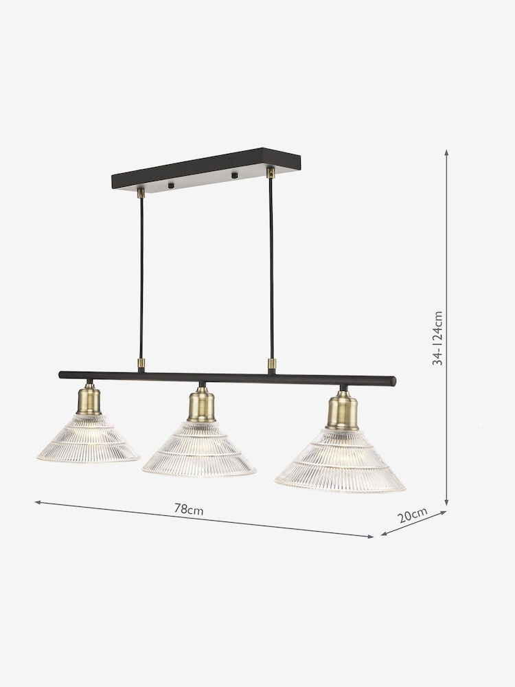 Dar Lighting Antique Brass Ribbed Glass Boyd Pendant Flush Ceiling Light - Image 8 of 8