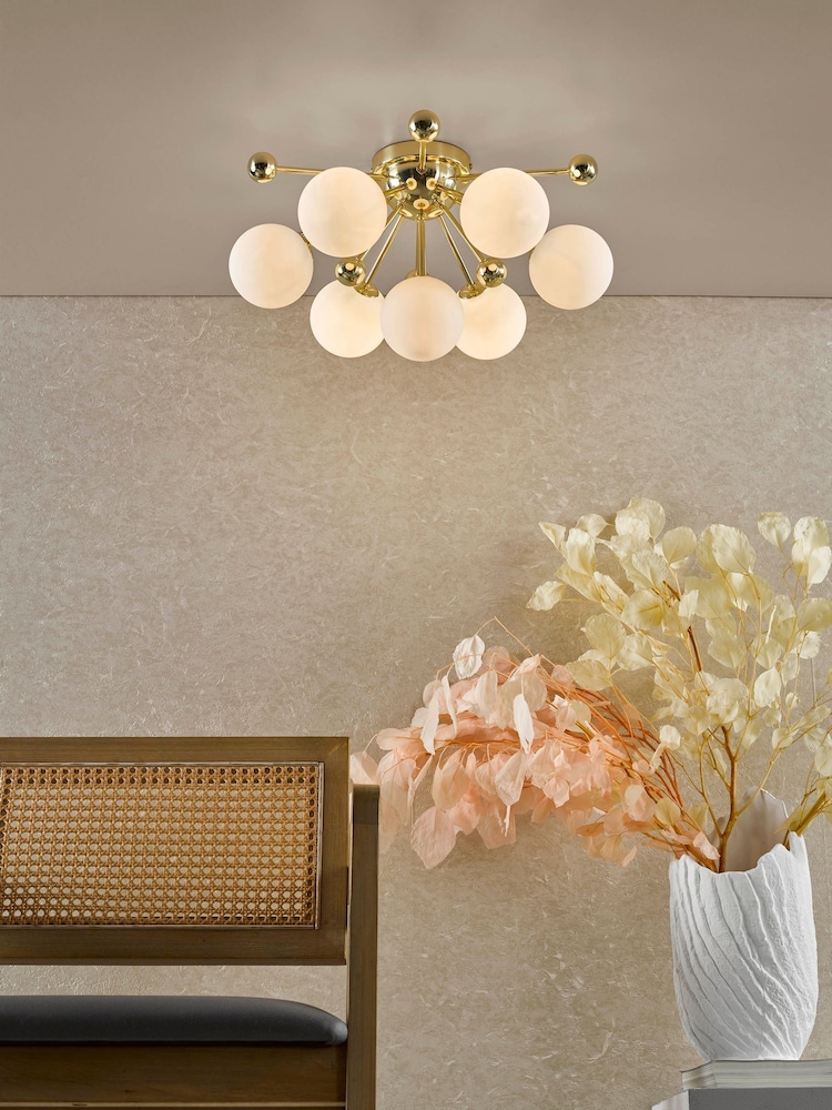 Dar Lighting Polished Gold Opal Glass Ursa 7lt Flush Light - Image 1 of 8