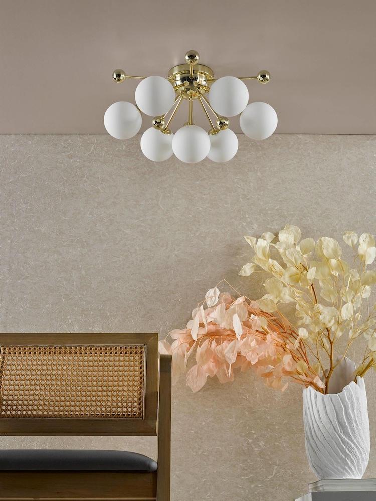 Dar Lighting Polished Gold Opal Glass Ursa 7lt Flush Light - Image 2 of 8