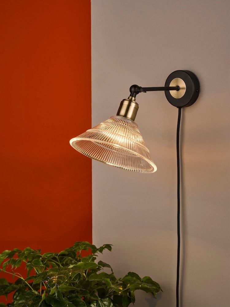 Dar Lighting Antique Brass Ribbed Glass Boyd Wall Light - Image 1 of 5 Dar Lighting Antique Brass Ribbed Glass Boyd Wall Light - Image 1 of 5
