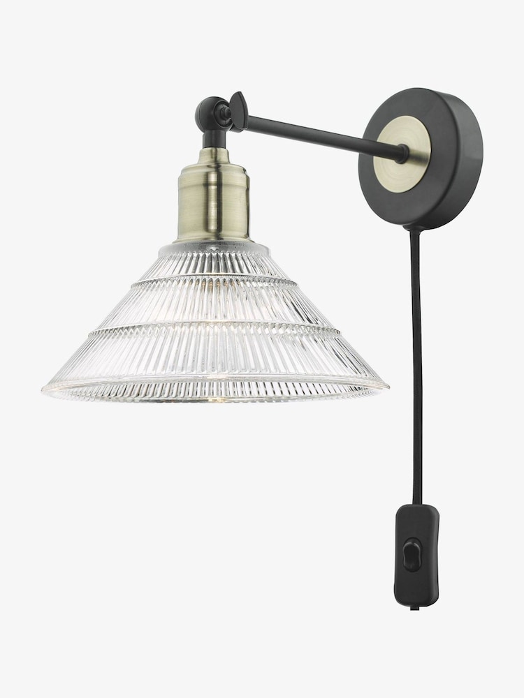 Dar Lighting Antique Brass Ribbed Glass Boyd Wall Light - Image 2 of 5 Dar Lighting Antique Brass Ribbed Glass Boyd Wall Light - Image 2 of 5