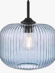 Dar Lighting Matt Black Blue Ribbed Glass Demarius Pendant Light - Image 5 of 8