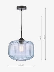 Dar Lighting Matt Black Blue Ribbed Glass Demarius Pendant Light - Image 8 of 8