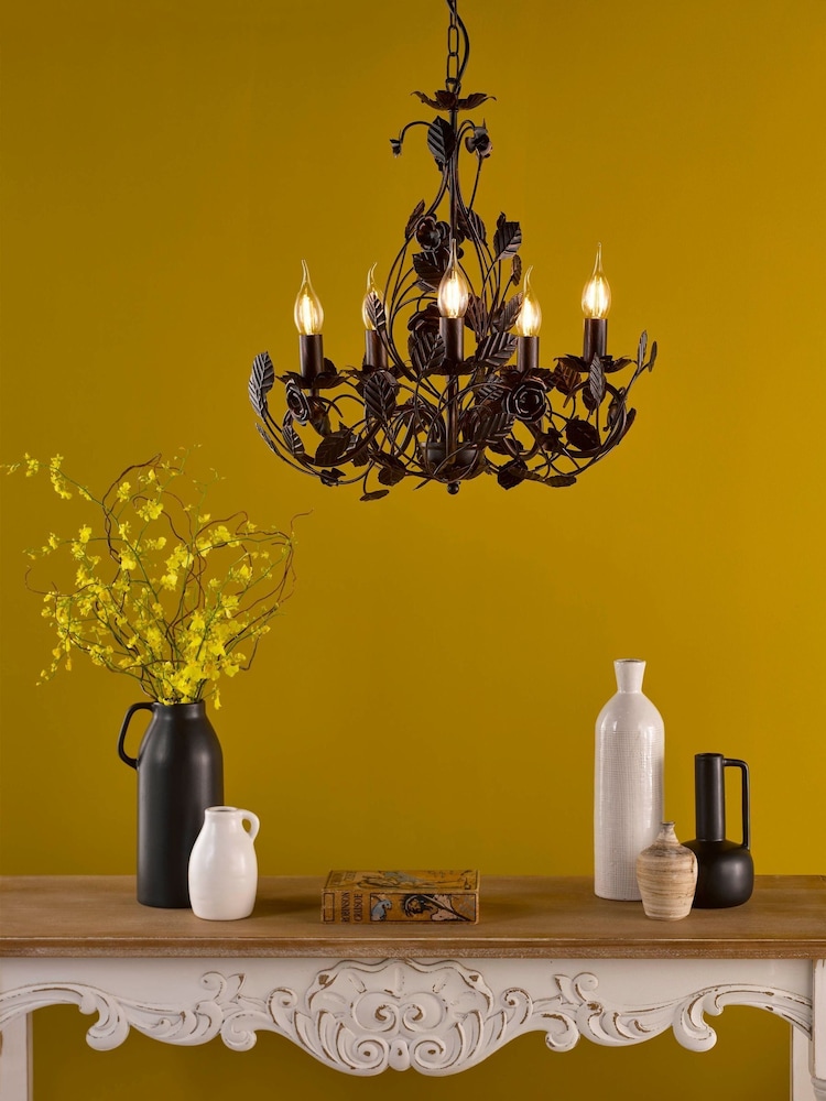 Dar Lighting Matt Black Brushed Bronze Priscilla 5lt Pendant Light - Image 1 of 7 Dar Lighting Matt Black Brushed Bronze Priscilla 5lt Pendant Light - Image 1 of 7