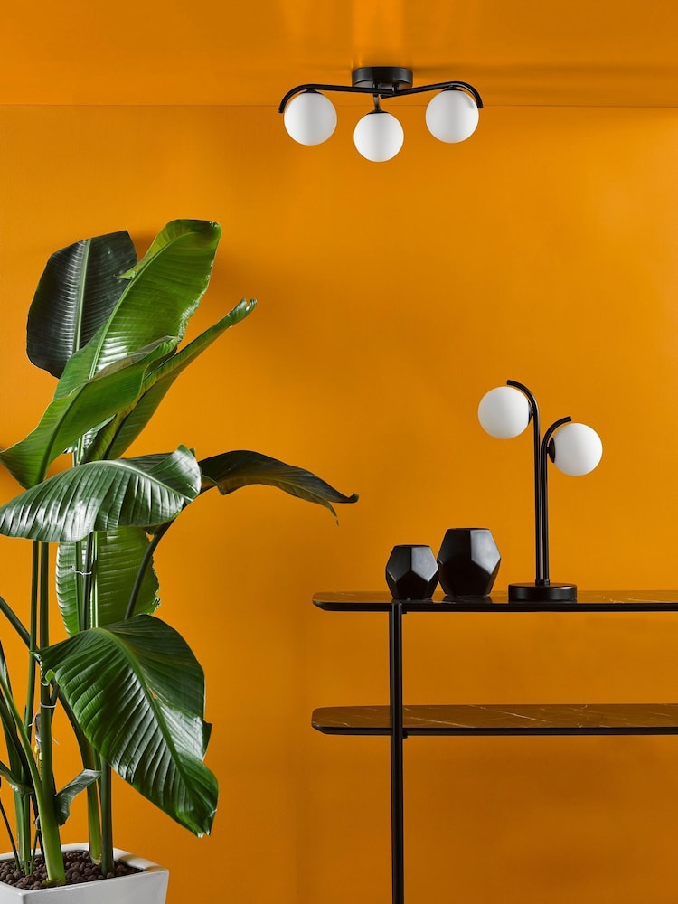 Dar Lighting Matt Black Opal Glass Orlena 3lt Flush Light - Image 2 of 7
