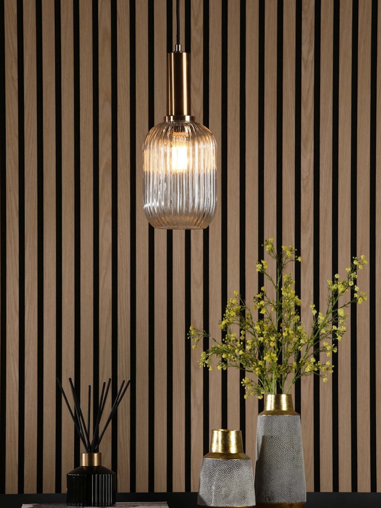 Dar Lighting Champagne Ribbed Glass Easy Fit Sawyer Pendant Light - Image 1 of 4