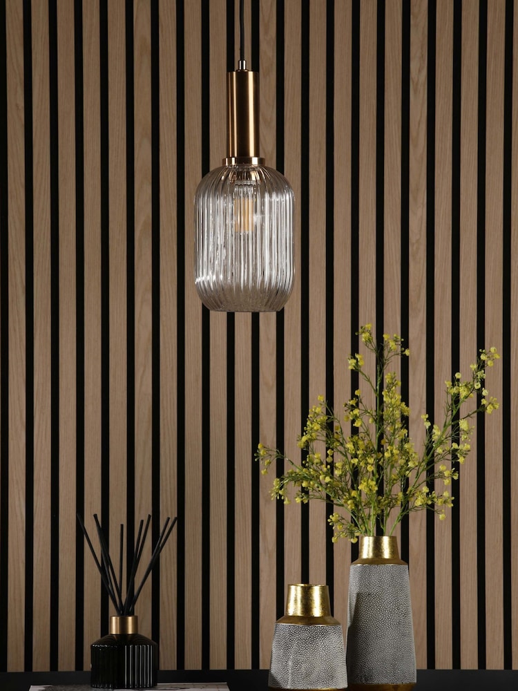 Dar Lighting Champagne Ribbed Glass Easy Fit Sawyer Pendant Light - Image 2 of 4