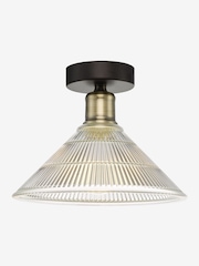 Dar Lighting Antique Brass Ribbed Glass Boyd Flush Fitting Ceiling Light - Image 2 of 6