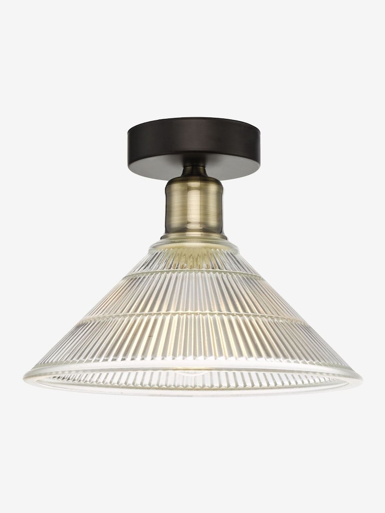 Dar Lighting Antique Brass Ribbed Glass Boyd Flush Fitting Ceiling Light - Image 2 of 6