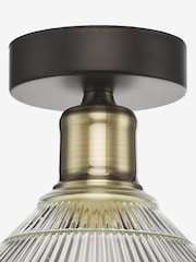 Dar Lighting Antique Brass Ribbed Glass Boyd Flush Fitting Ceiling Light - Image 5 of 6