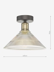 Dar Lighting Antique Brass Ribbed Glass Boyd Flush Fitting Ceiling Light - Image 6 of 6