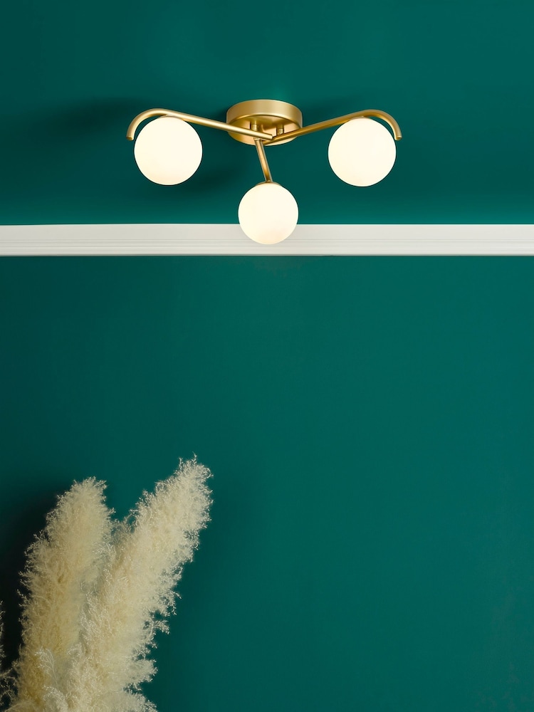 Dar Lighting Satin Gold Opal Glass Orlena 3lt Flush Light - Image 1 of 7