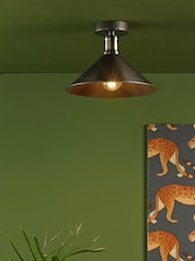 Dar Lighting Matt Grey Antique Brass Jalen Flush Light - Image 1 of 6