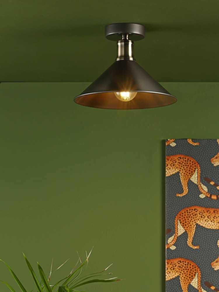 Dar Lighting Matt Grey Antique Brass Jalen Flush Light - Image 1 of 6 Dar Lighting Matt Grey Antique Brass Jalen Flush Light - Image 1 of 6