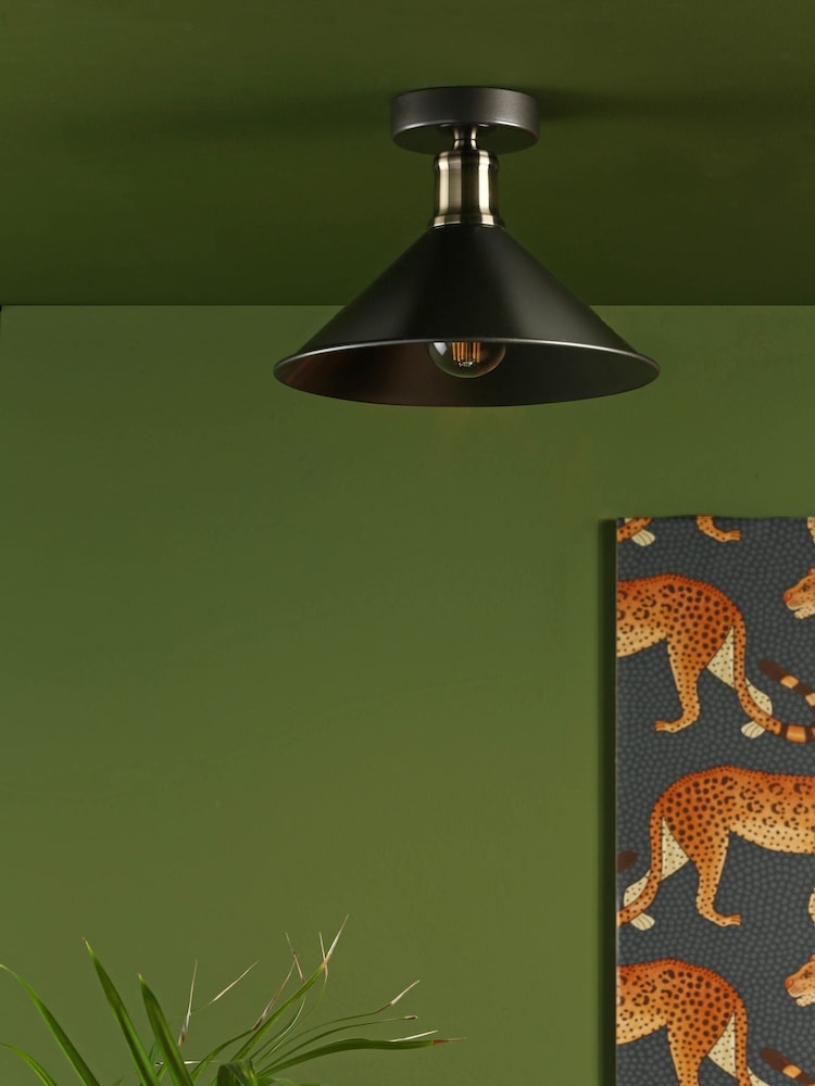 Dar Lighting Matt Grey Antique Brass Jalen Flush Light - Image 2 of 6