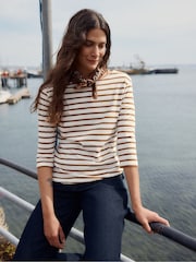 Seasalt Cornwall Brown Sailor 3/4 Sleeve Top in Cotton Jersey - Image 2 of 9