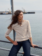 Seasalt Cornwall Brown Sailor 3/4 Sleeve Top in Cotton Jersey - Image 3 of 9