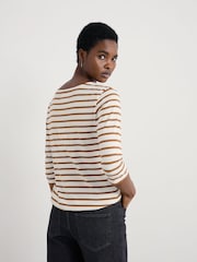 Seasalt Cornwall Brown Sailor 3/4 Sleeve Top in Cotton Jersey - Image 7 of 9