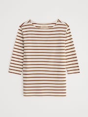 Seasalt Cornwall Brown Sailor 3/4 Sleeve Top in Cotton Jersey - Image 8 of 9