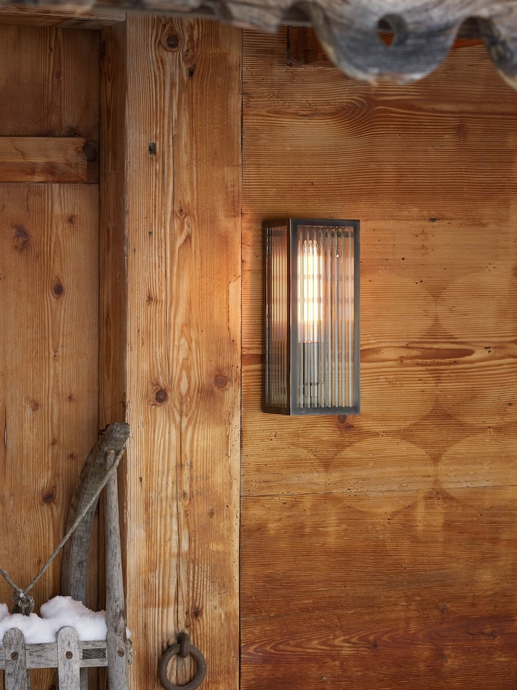 Dar Lighting Rubbed Bronze Ribbed Glass Small Keegan Wall Light - Image 1 of 5