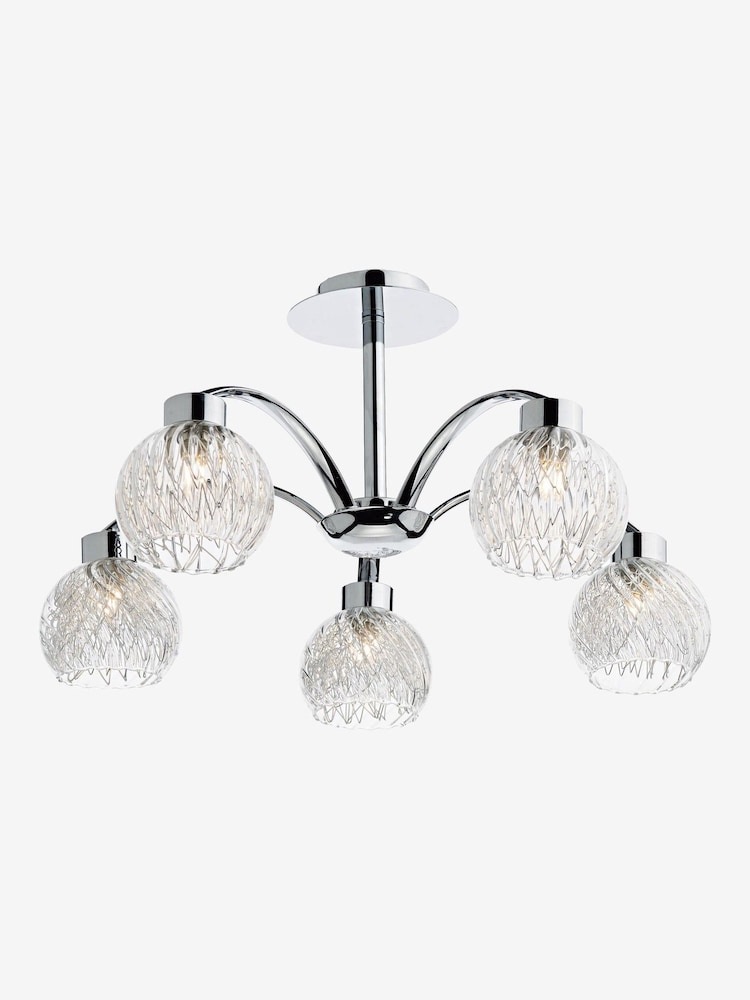 Dar Lighting Polished Chrome Ribbed Glass Yasmin 5lt Semi Flush Light - Image 1 of 4