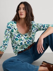 Seasalt Cornwall Blue Studio Glass 3/4 Sleeve Top - Image 1 of 5