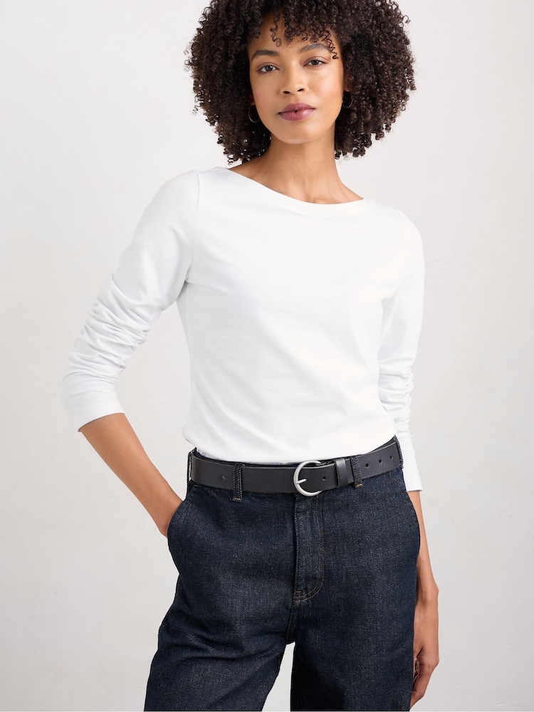 Seasalt Cornwall White Easel Long Sleeve Top in GOTS Certified Cotton Jersey - Image 2 of 6 Seasalt Cornwall White Easel Long Sleeve Top in GOTS Certified Cotton Jersey - Image 2 of 6