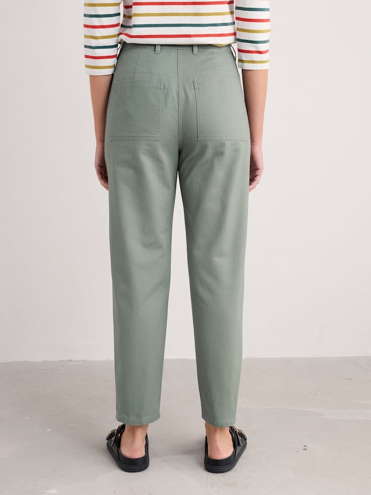 Seasalt Cornwall Green Mor Path Cotton Tapered Trousers - Image 2 of 5