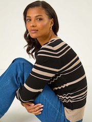 Roman Black Contrast Zig Zag Knitted Jumper - Image 1 of 5