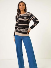 Roman Black Contrast Zig Zag Knitted Jumper - Image 2 of 5