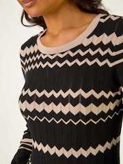 Roman Black Contrast Zig Zag Knitted Jumper - Image 5 of 5